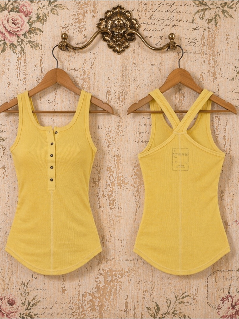 We The Free yellow ribbed sleeveless tank top XS